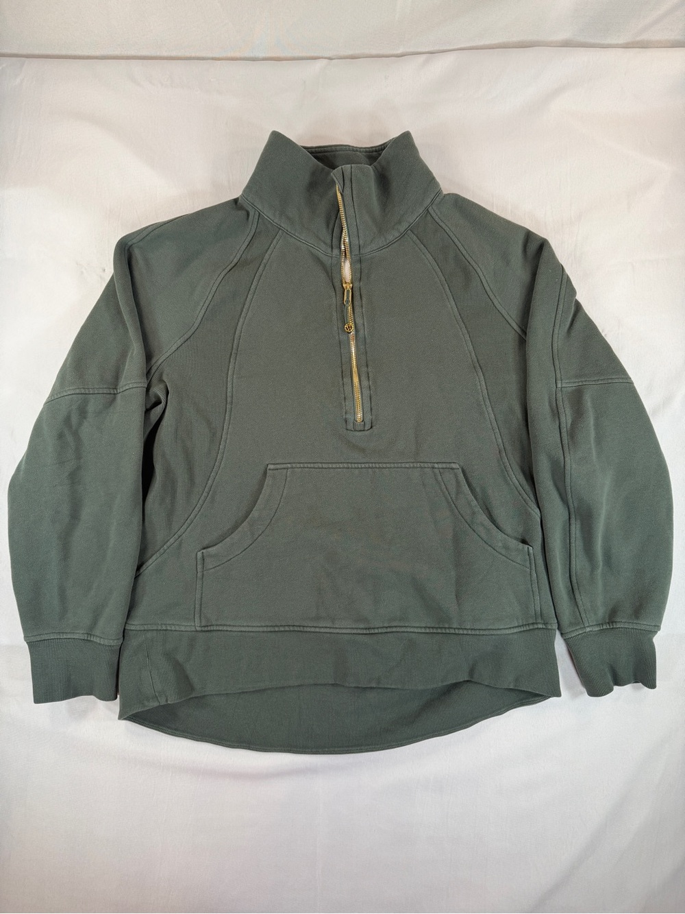 Lululemon Scuba Oversized Funnel Neck Half Zip Long Fog Green Gold M/L
